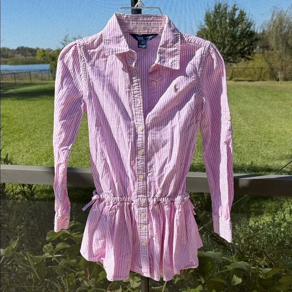 ralph lauren pink and white striped dress Ralph Lauren Baby Girls Striped Shirt Dress in Pink